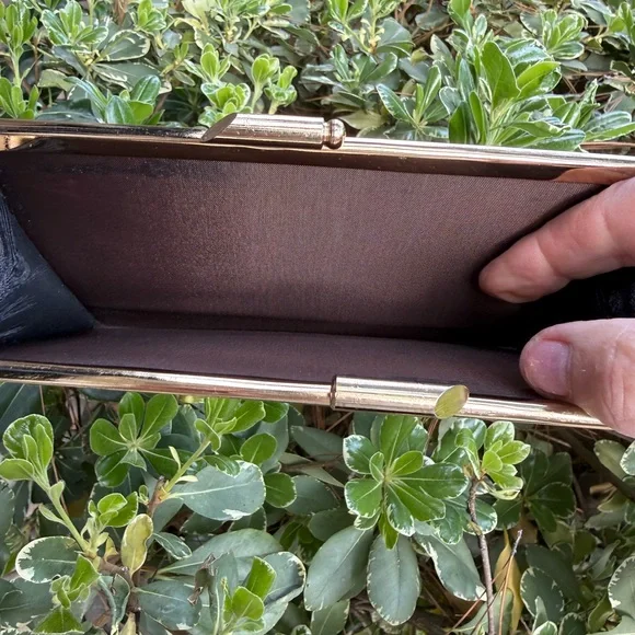 Luiza Black Textured Fabric Clutch with Gold Frame by Luiza - Picture 9 of 16